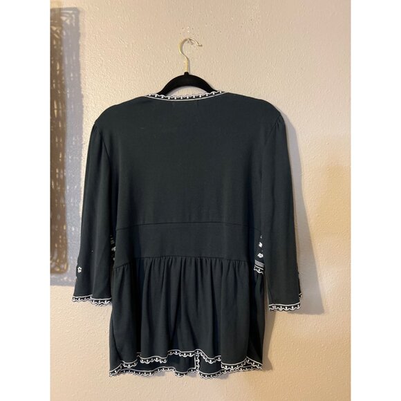 Essentials ABS Cardigan Top L Large Navy Blue White Embroidered New - Picture 7 of 7